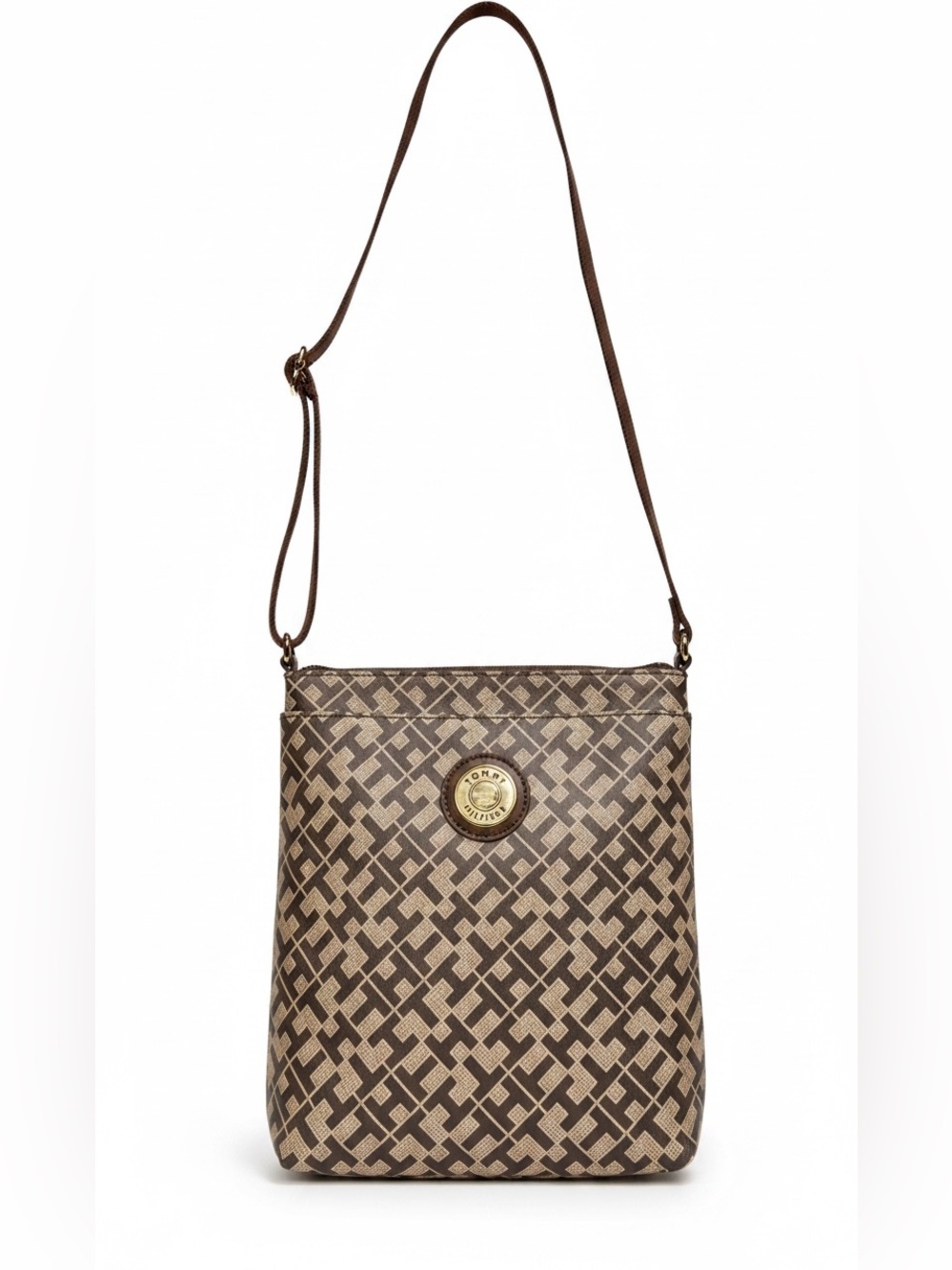 Tommy Hilfiger Brown Monogram Crossbody Bag Adjustable Strap Purse